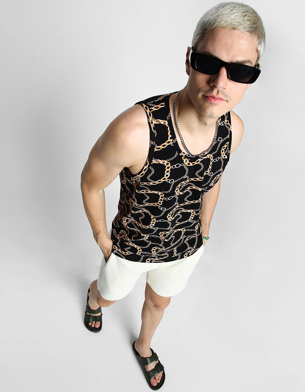 Black Chain Printed Gym Vest - Image 4