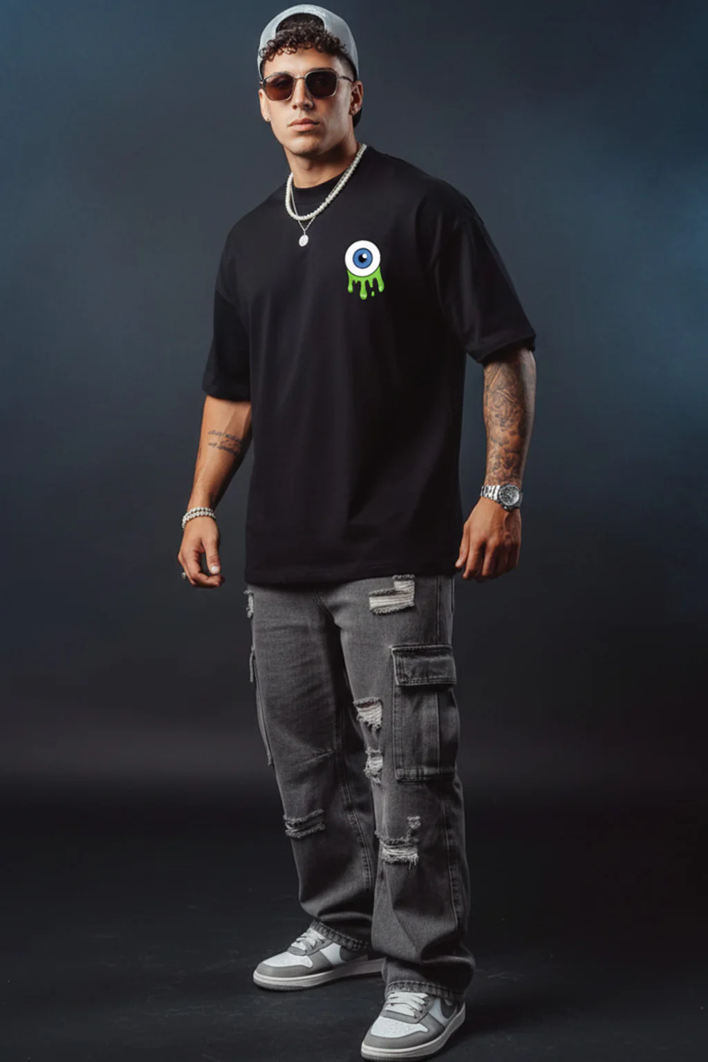 Eye Black Oversized Pocket Graphic Printed T-shirt - Image 3