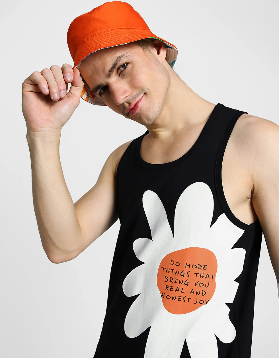 Black Flower Printed Gym Vest - Image 3