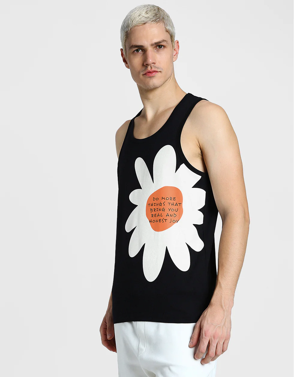 Black Flower Printed Gym Vest - Image 5