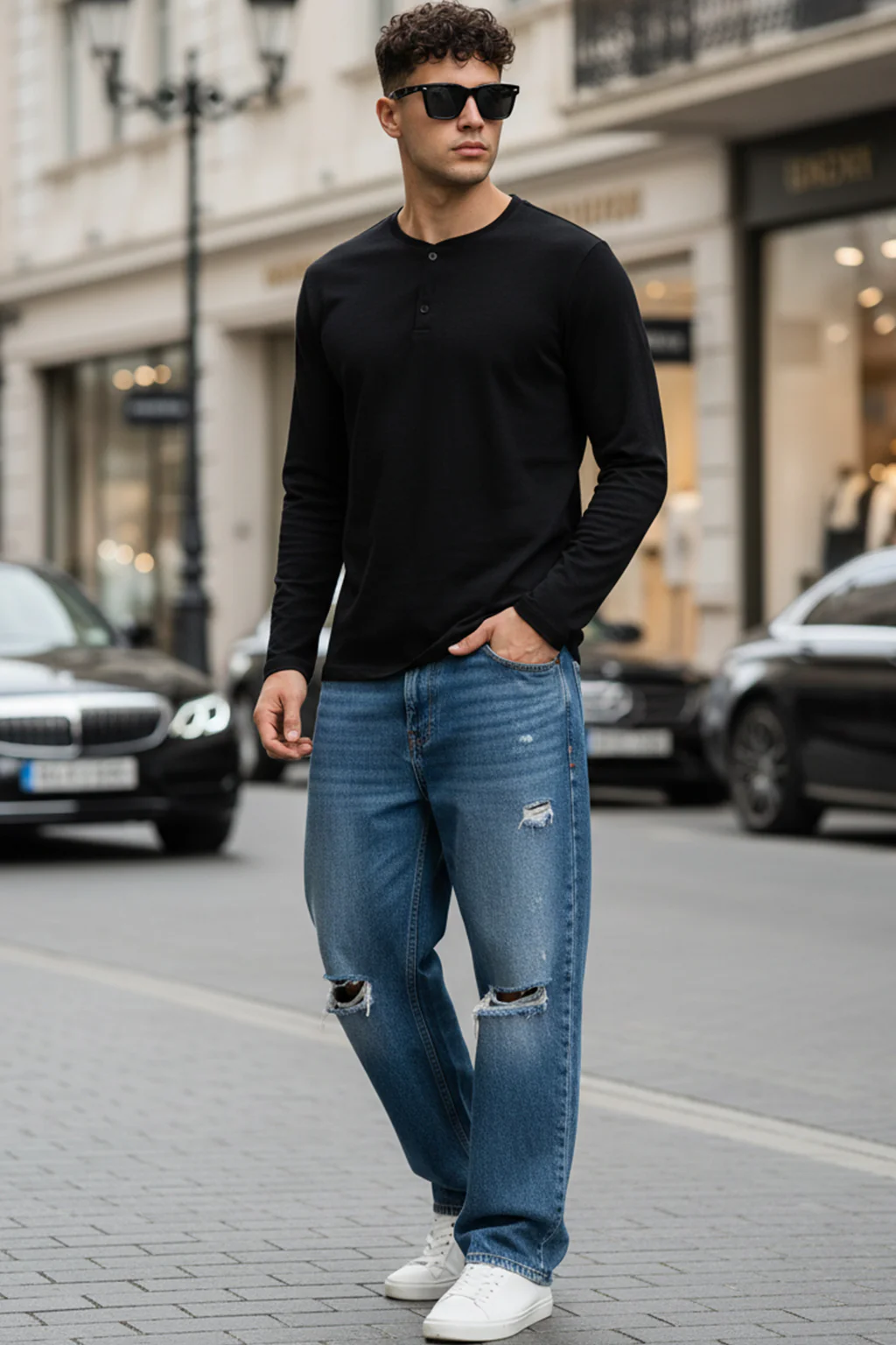 Henley Black Solid T-shirt - Image 4