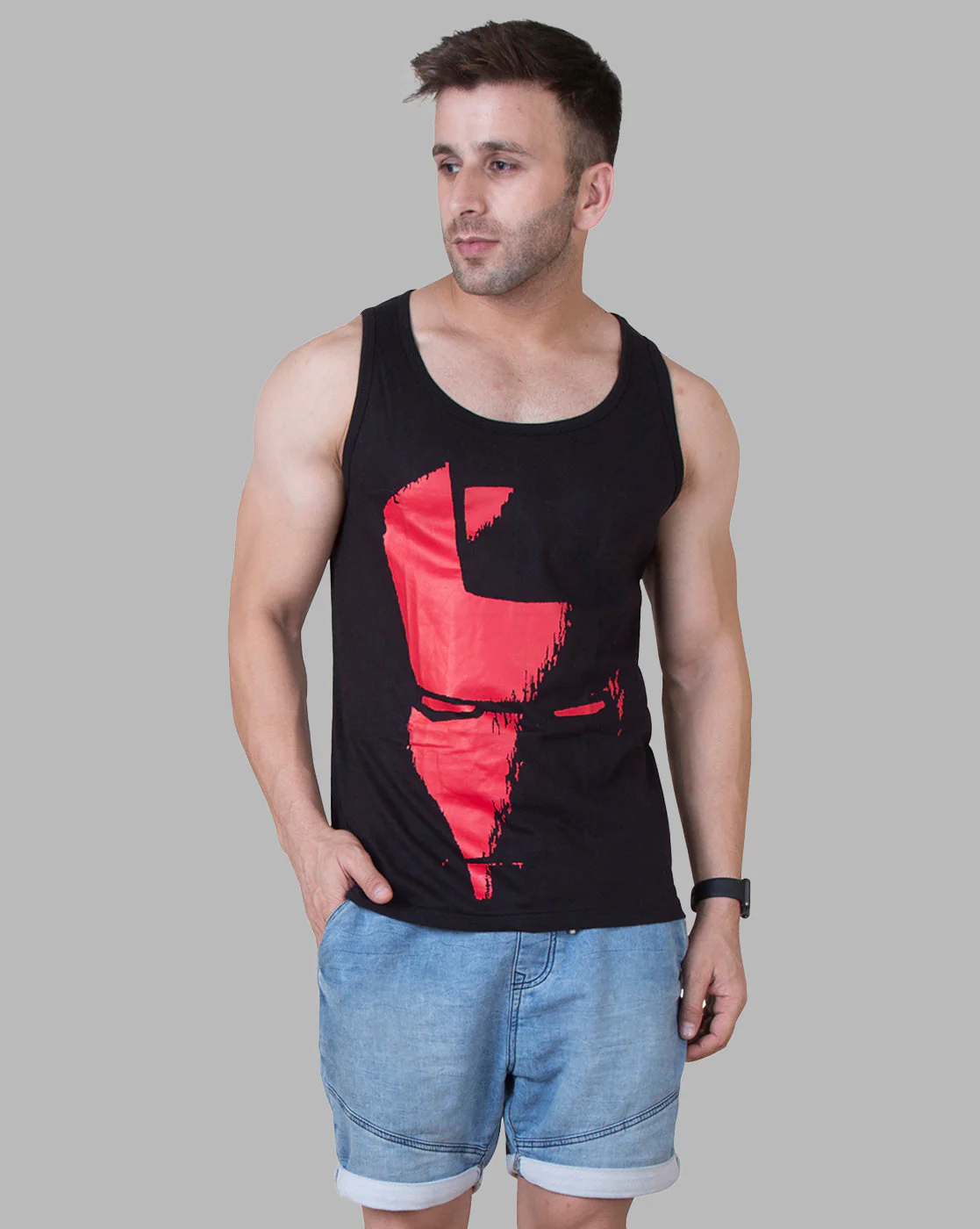 Black Halfmask Printed Gym Vest - Image 4