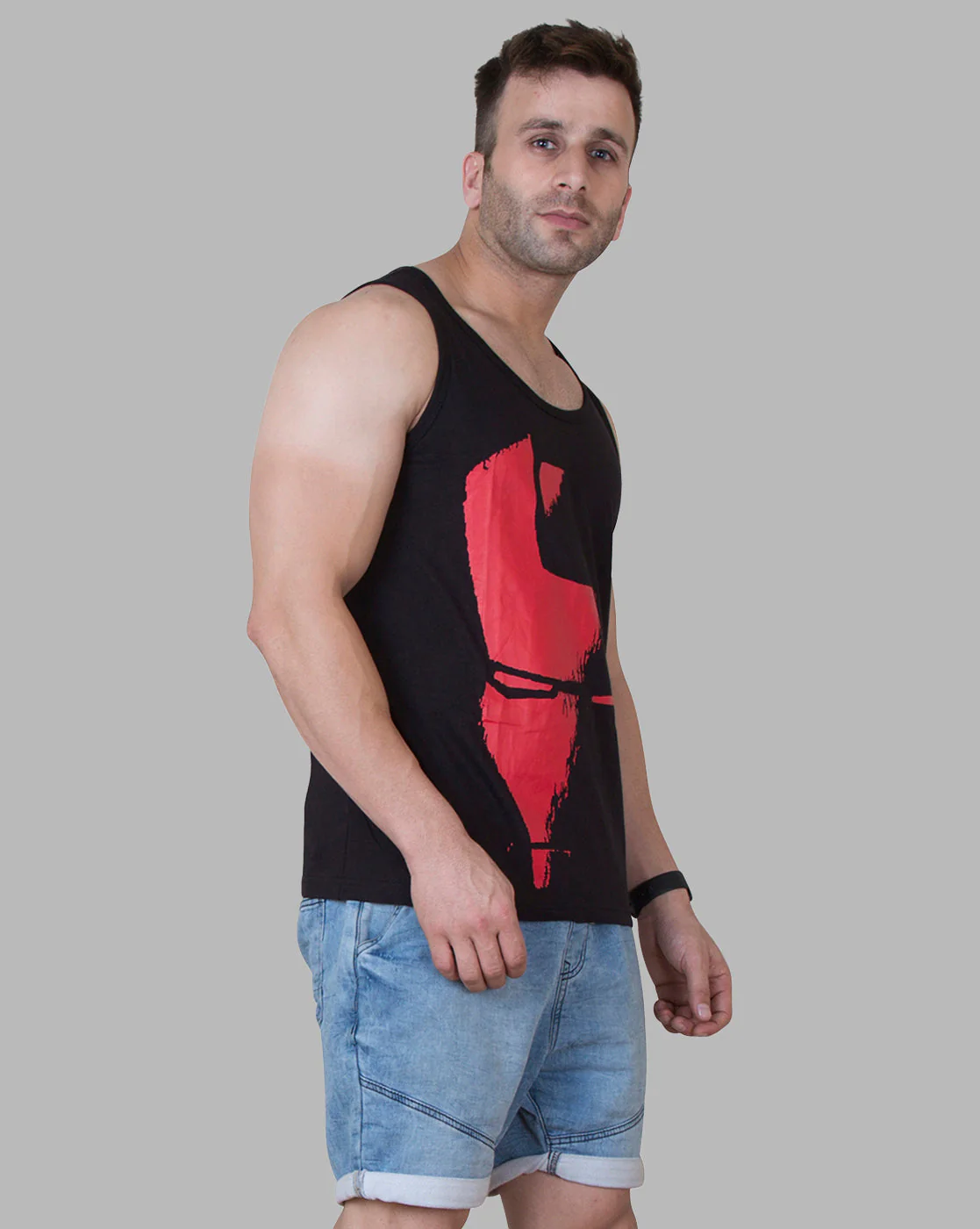 Black Halfmask Printed Gym Vest - Image 5