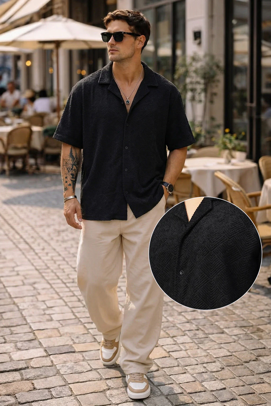 Black Jacquard Plain Oversized Exclusive Shirt - Image 6