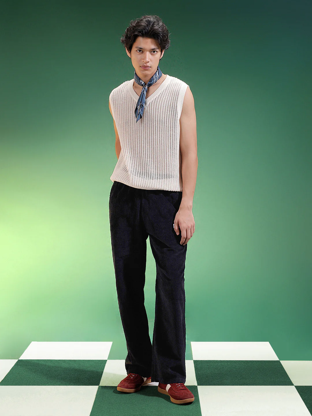 Black Lining Pattern Plain Corduroy Pants - Image 4