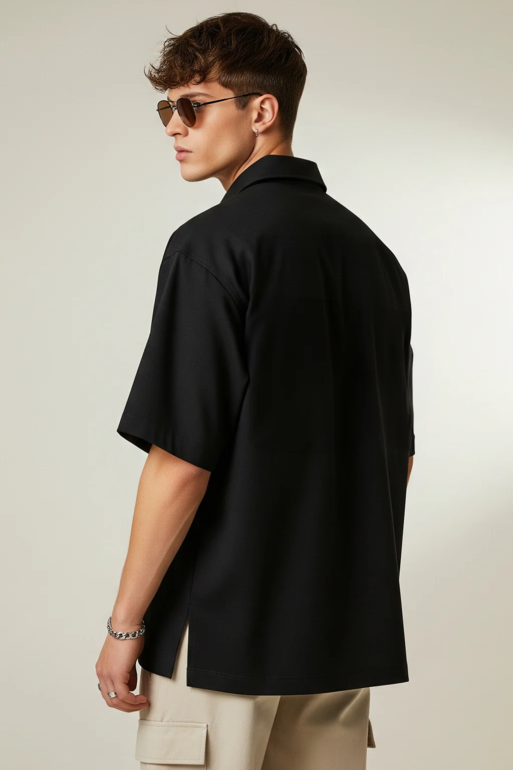 Black Oversized Half Sleeve Dual Pocket Utility Exclusive Shirt - Image 3