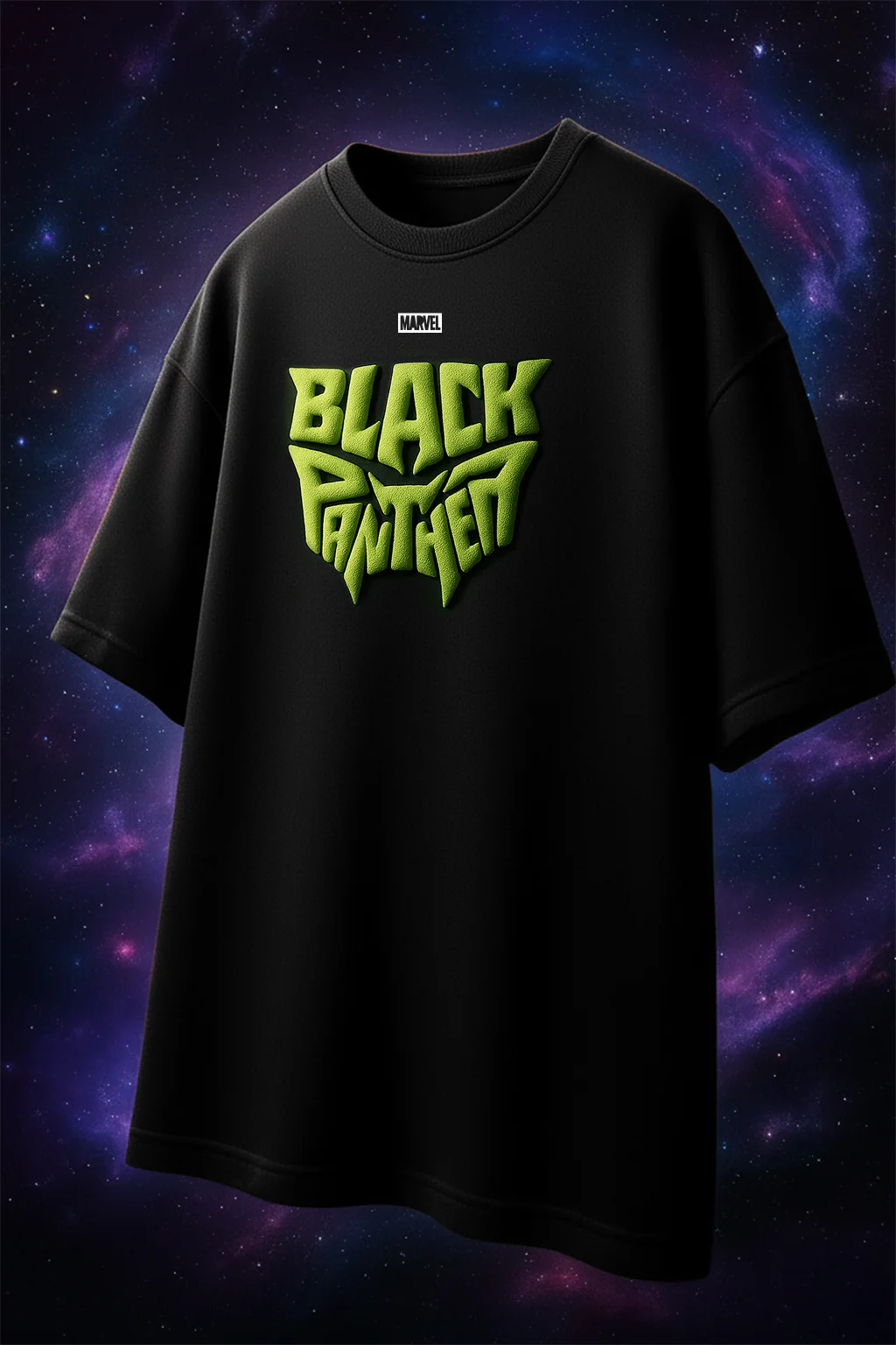 Black Panther Marvel Black Oversized Puff Printed Exclusive T-shirt - Image 2