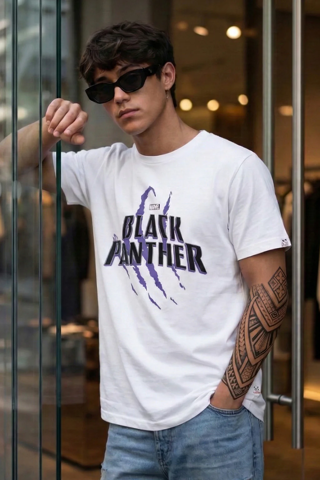 Black Panther White Regular Fit Printed T-shirt - Image 3