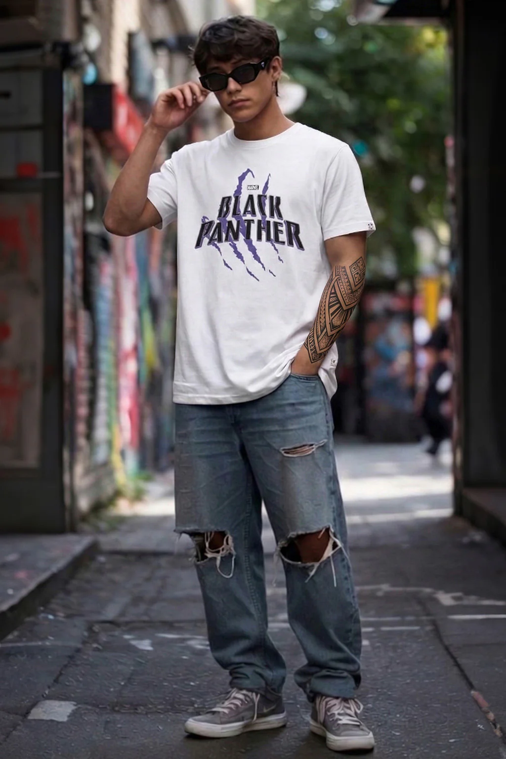 Black Panther White Regular Fit Printed T-shirt - Image 5