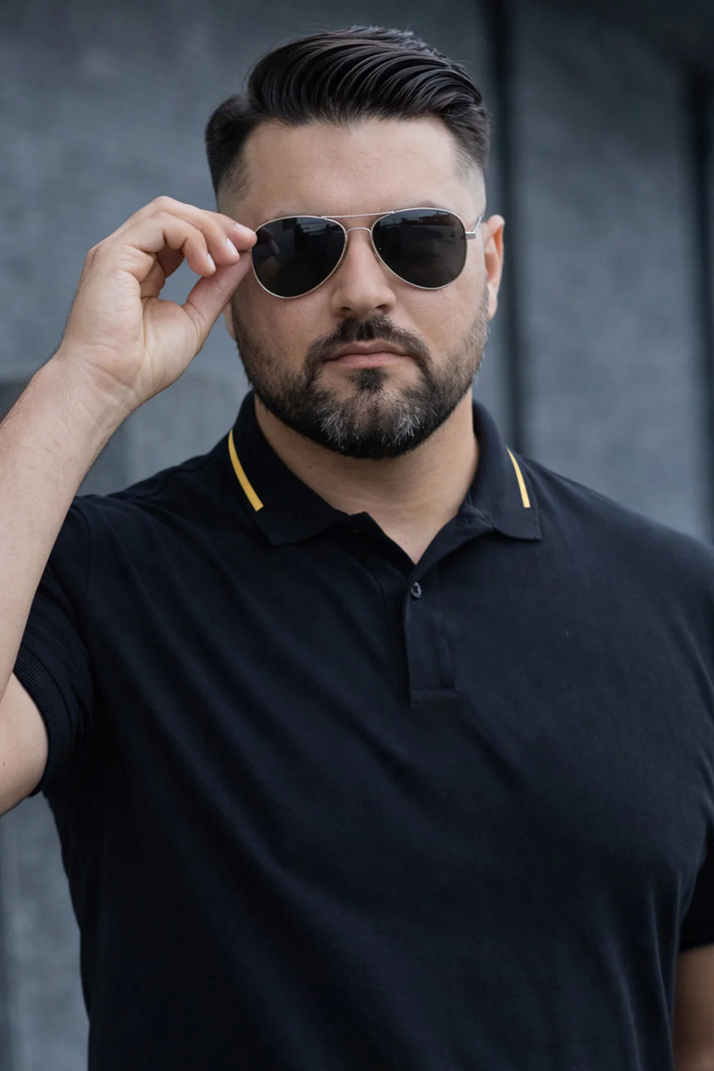 Black Pique Stripe Collar Plus Size Tipping Polo T-shirt - Image 2