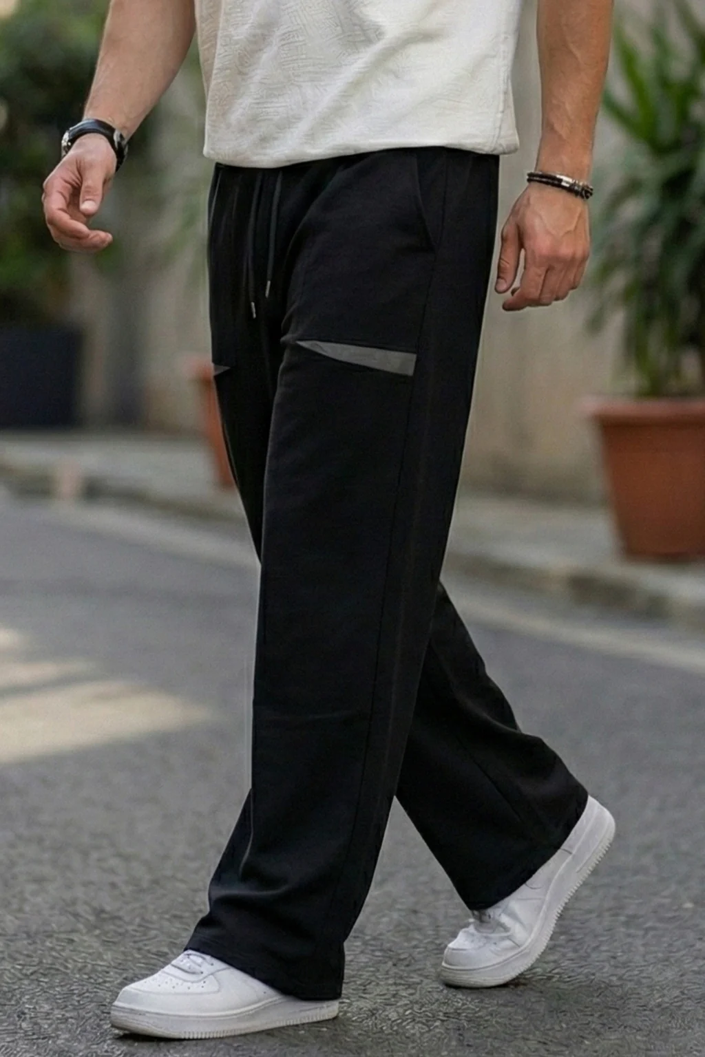 Black Plain Everyday Loose Fit Exclusive Knitted Cargo - Image 3