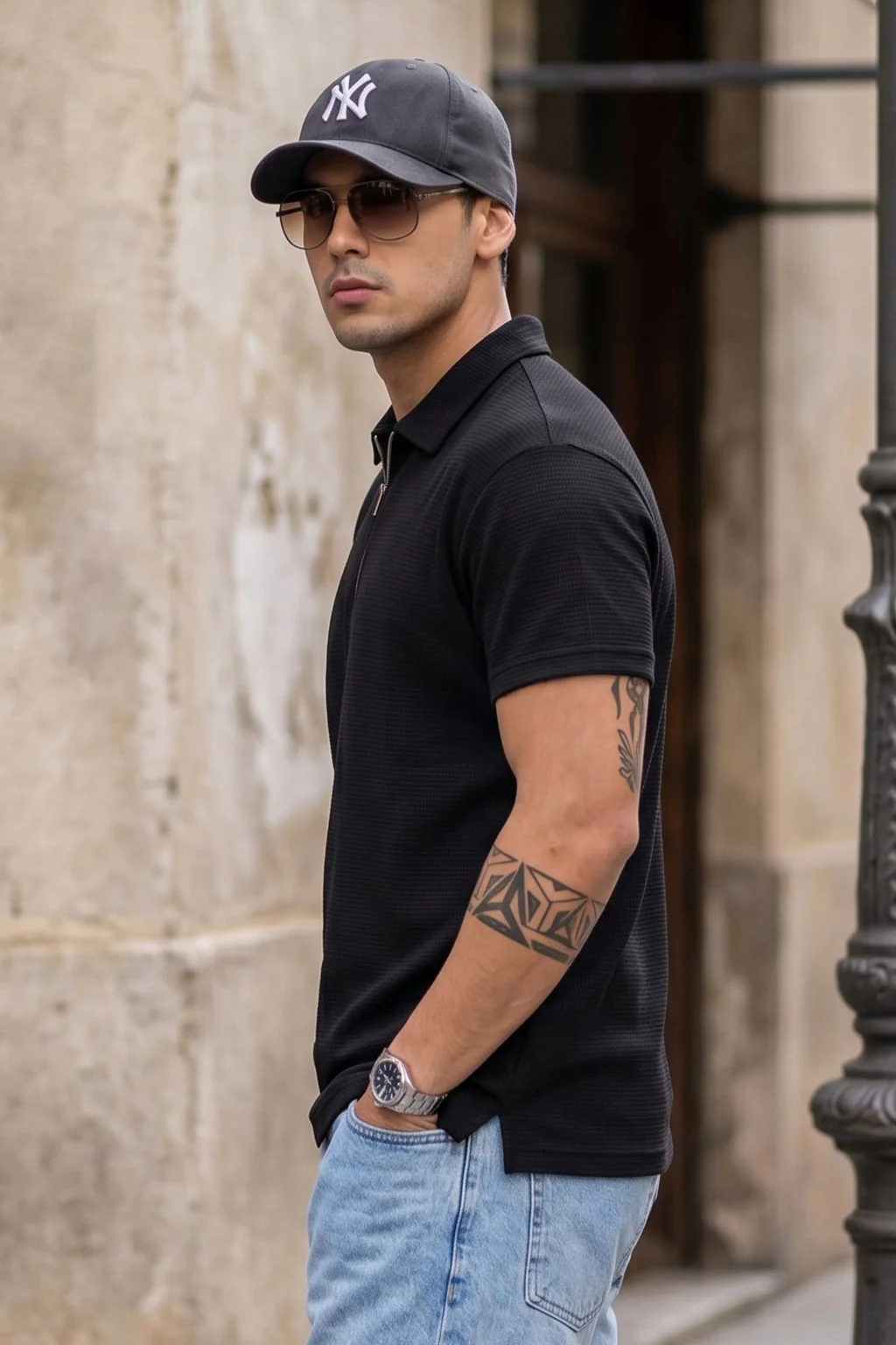 Black Plain Fortec Exclusive Zipper Polo T-Shirt - Image 3