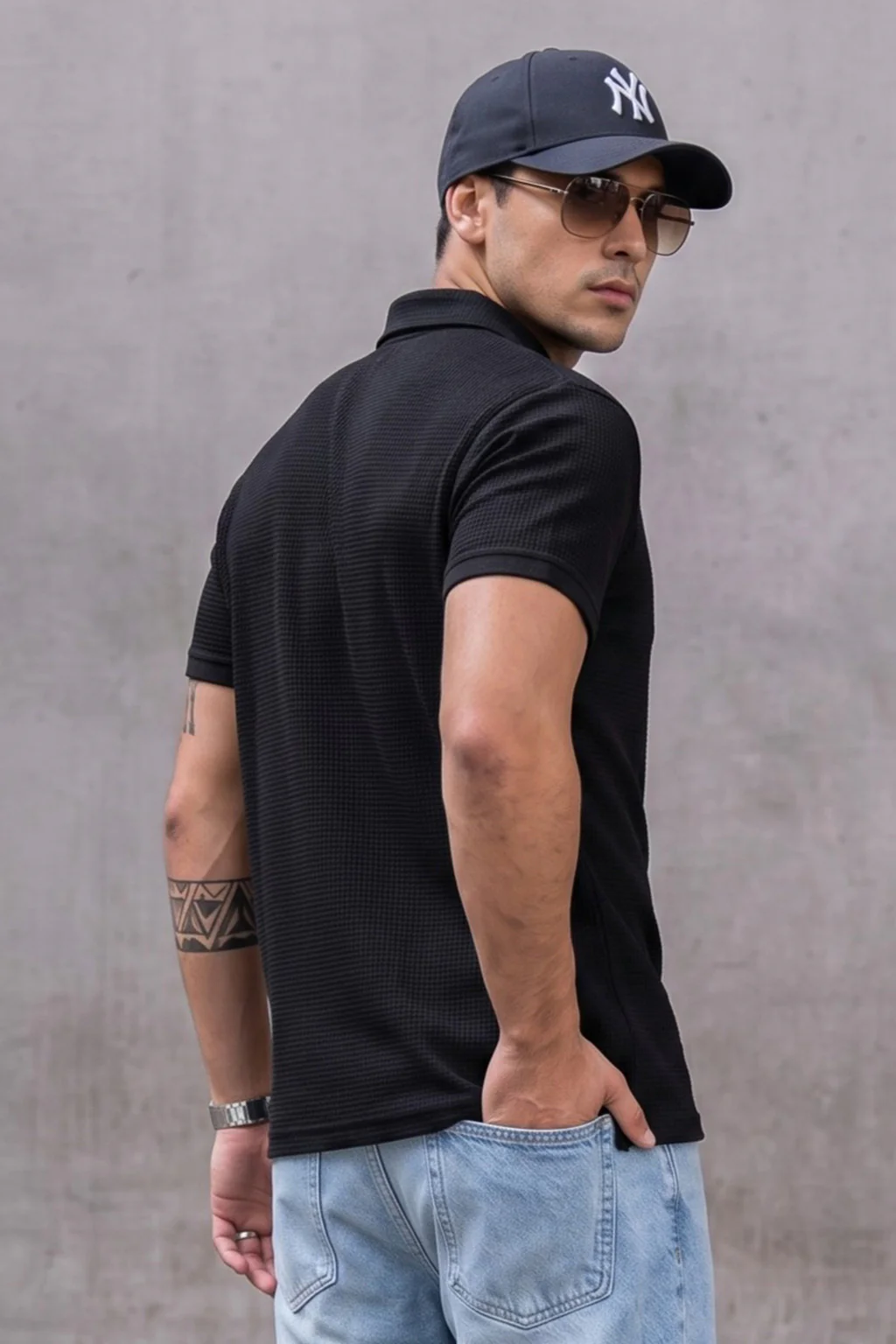 Black Plain Fortec Exclusive Zipper Polo T-Shirt - Image 4