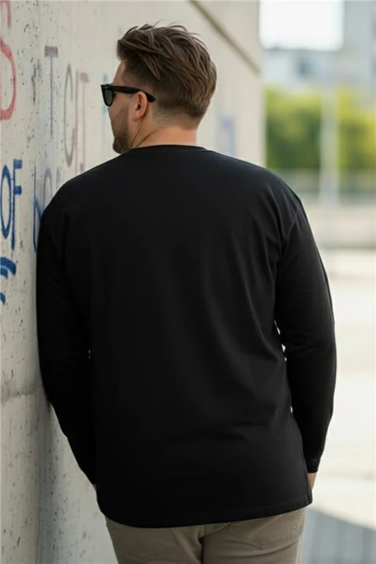 Black Plain Full Sleeve Plus Size T-shirt - Image 2