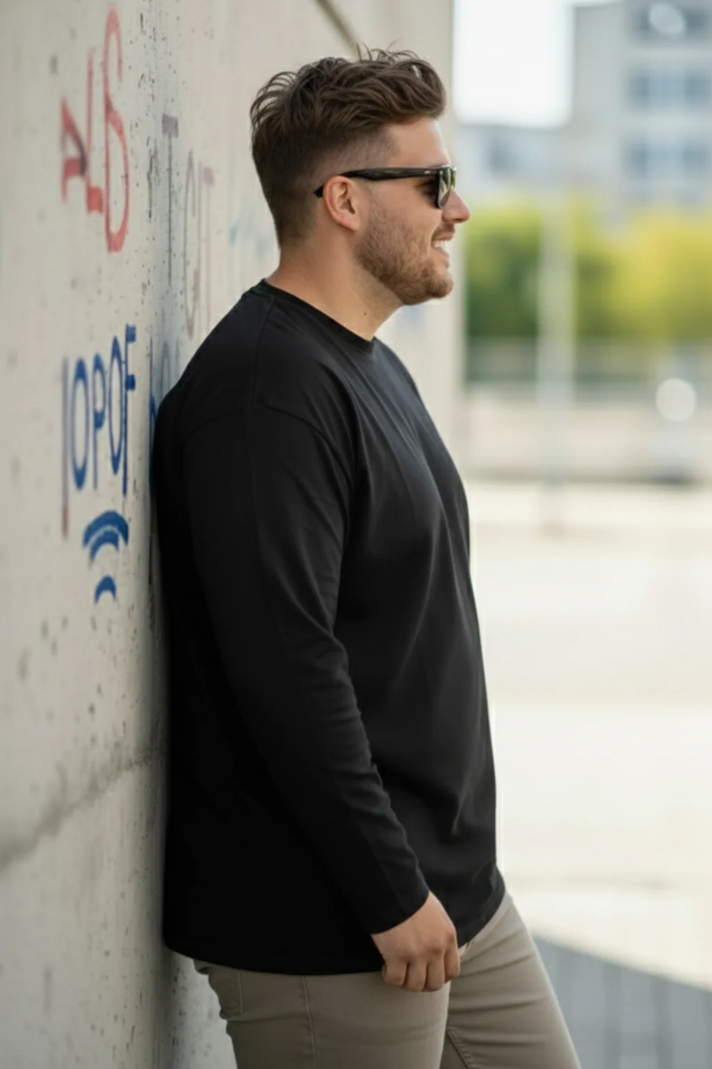 Black Plain Full Sleeve Plus Size T-shirt - Image 3