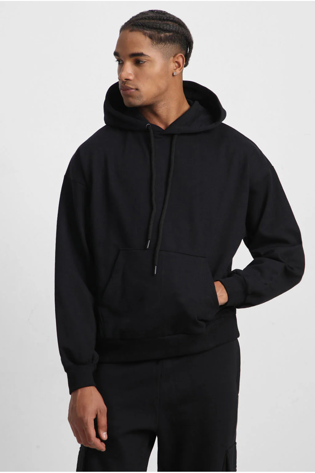 Black Plain Men's Winter Co-ord Set With Hoodie - Image 5