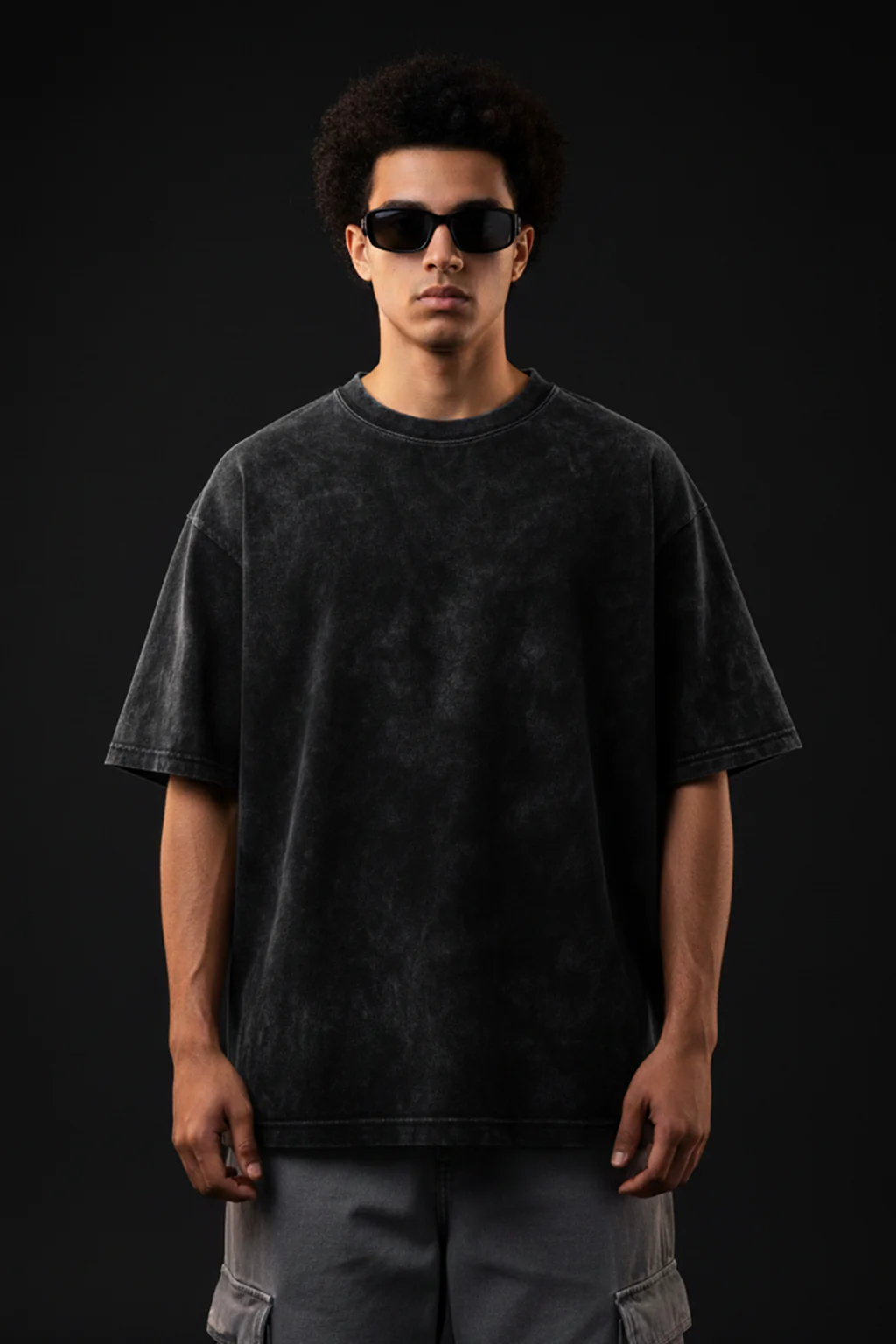 Black Plain Oversized Acid Washed Exclusive T-shirt - Image 3