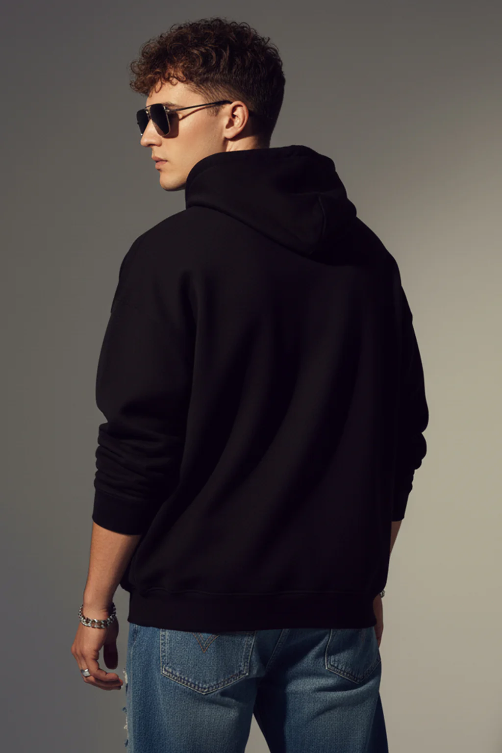 Black Plain Oversized Fit Hoodie - Image 3