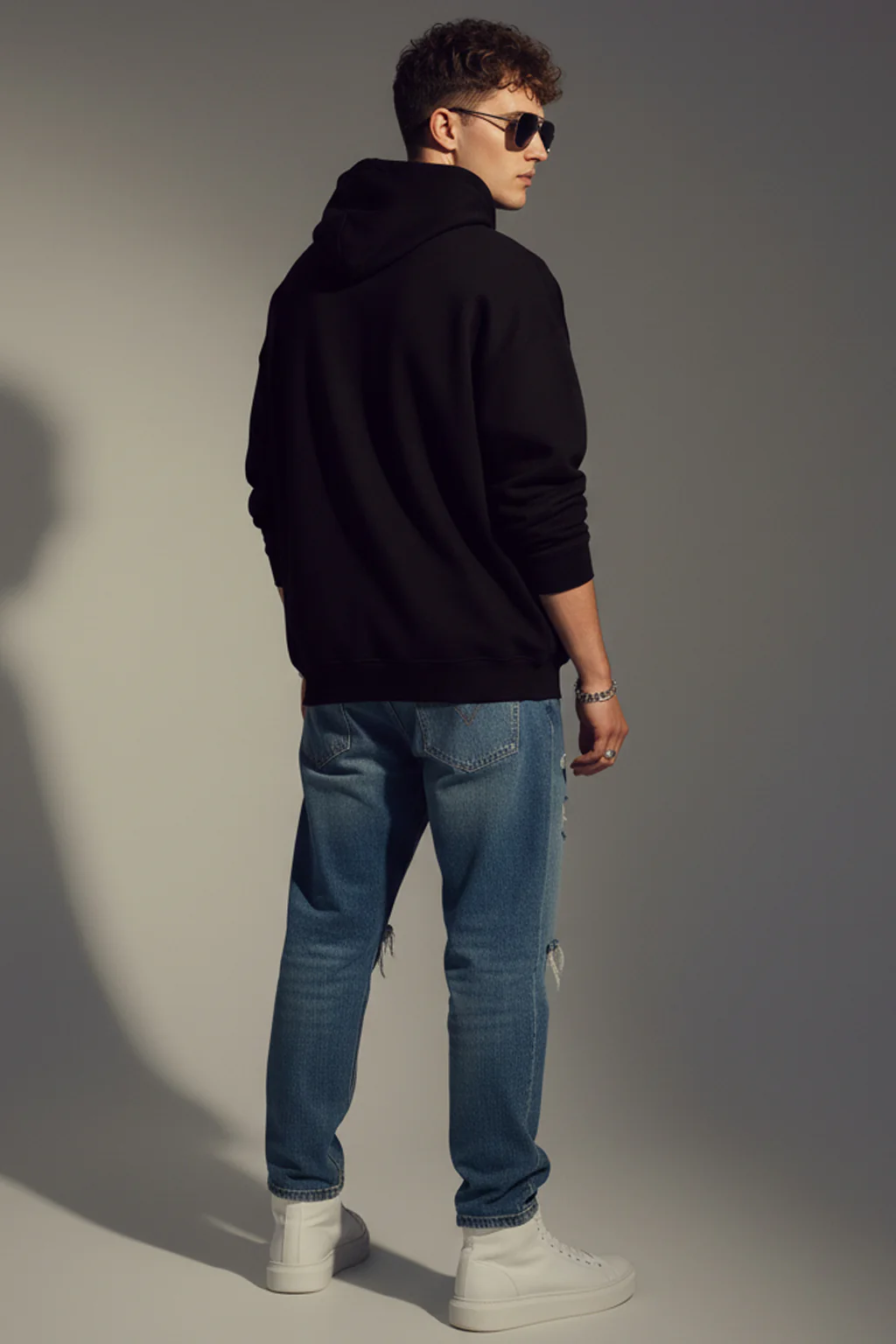 Black Plain Oversized Fit Hoodie - Image 4