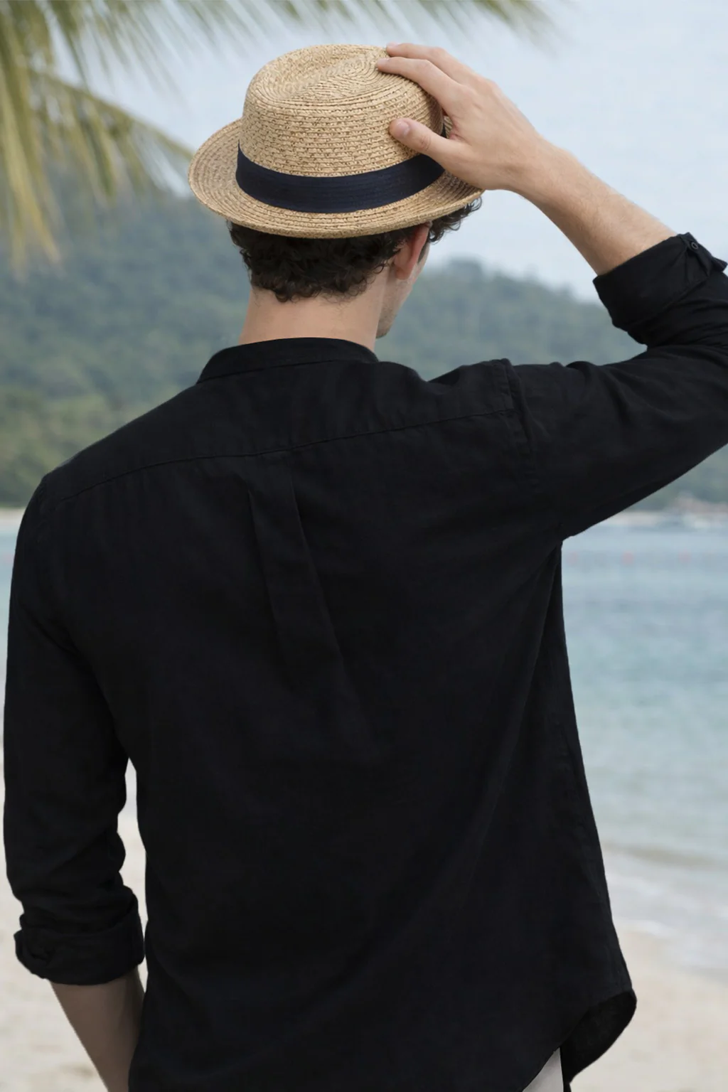 Black Plain Regular Fit Chinese Collar Full Sleeve Exclusive Shirt - Image 3