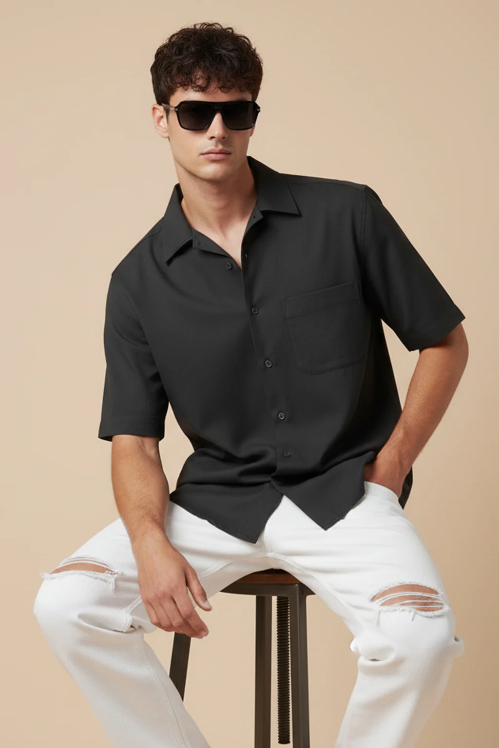 Black Plain Regular Fit Half Sleeve Single Pocket Exclusive Shirt - Image 4