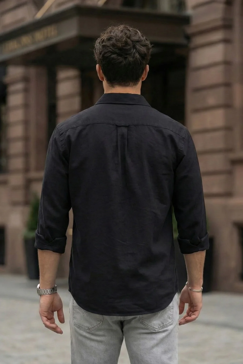Black Plain Regular Fit Single Pocket Full Sleeve Exclusive Shirt - Image 3