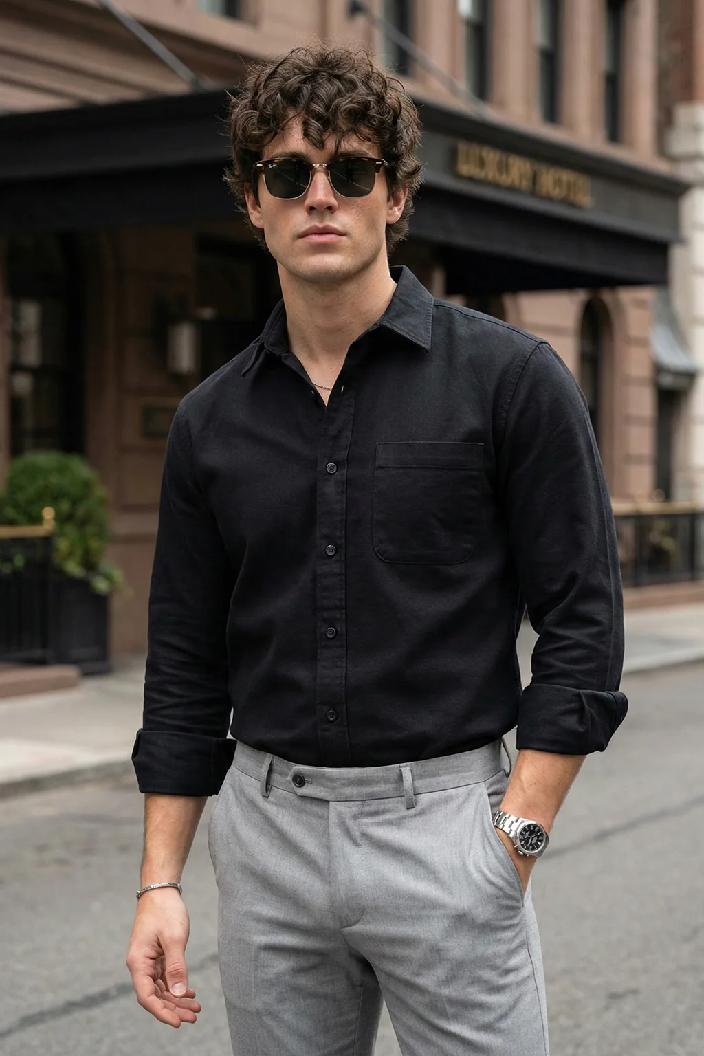 Black Plain Regular Fit Single Pocket Full Sleeve Exclusive Shirt - Image 4