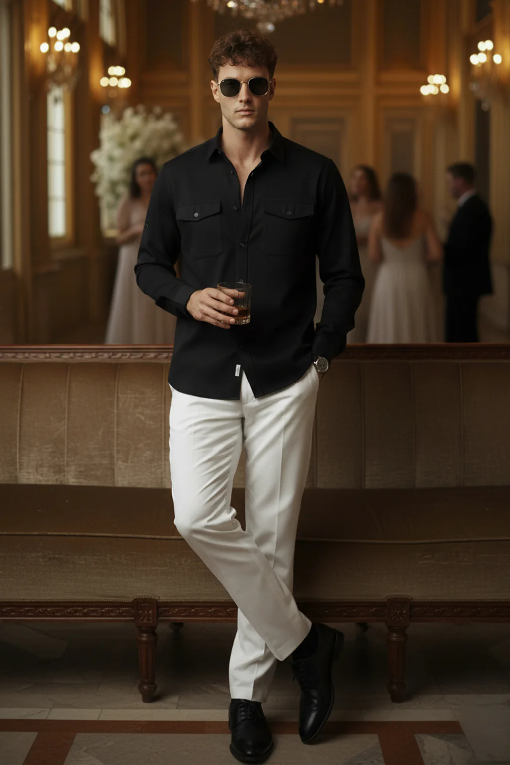 Black Plain Relaxed Fit Full Sleeve Dual Pocket Utility Exclusive Shirt - Image 5