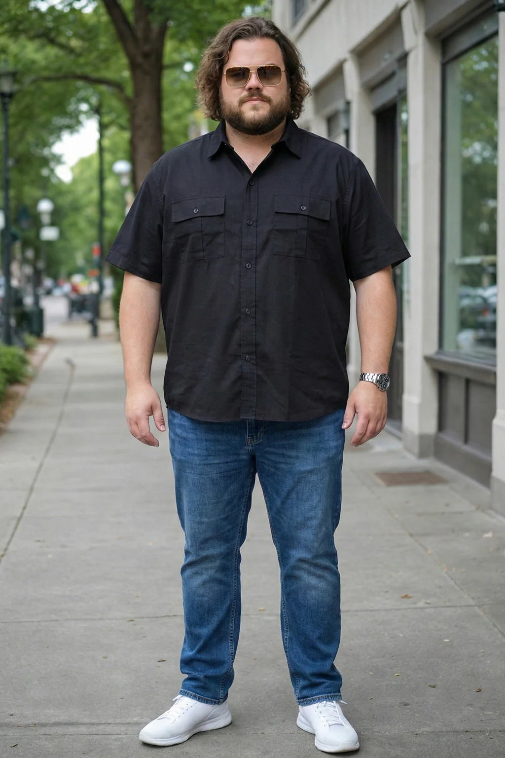 Black Plus Size Half Sleeve Dual Pocket Utility Exclusive Shirt - Image 4