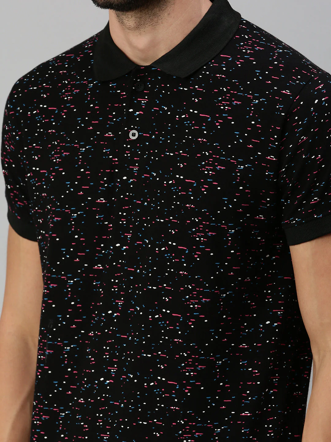Black Printed Regular Fit Polo T-shirt - Image 5