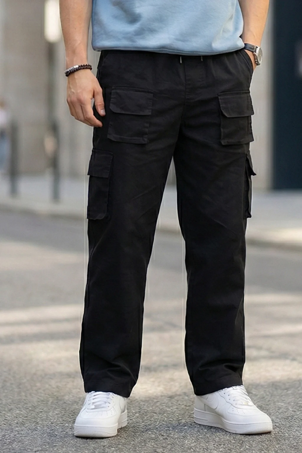 Black Pure Cotton Baggy Fit 6 Pocket Cargo - Image 3