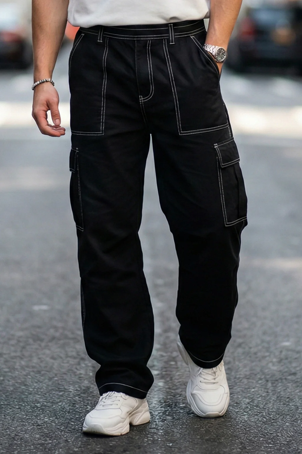 Black Pure Woven Straight Fit 5 Pocket Cargo - Image 3
