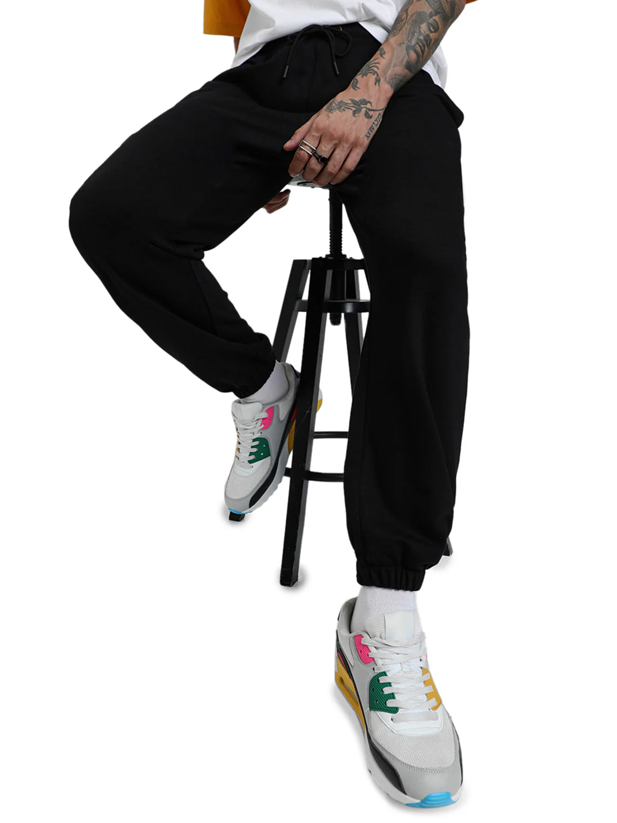 Black Solid Baggy Fit Joggers - Image 6