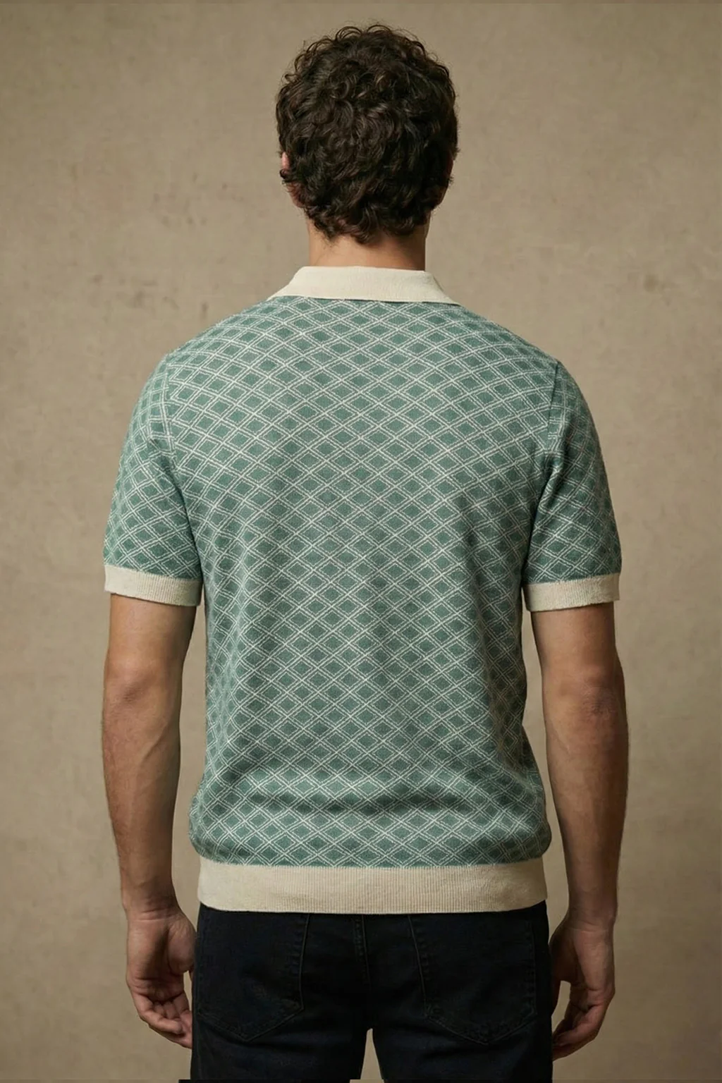 Blue Flatknit Textured Loose Fit Exclusive Polo T-Shirt - Image 3