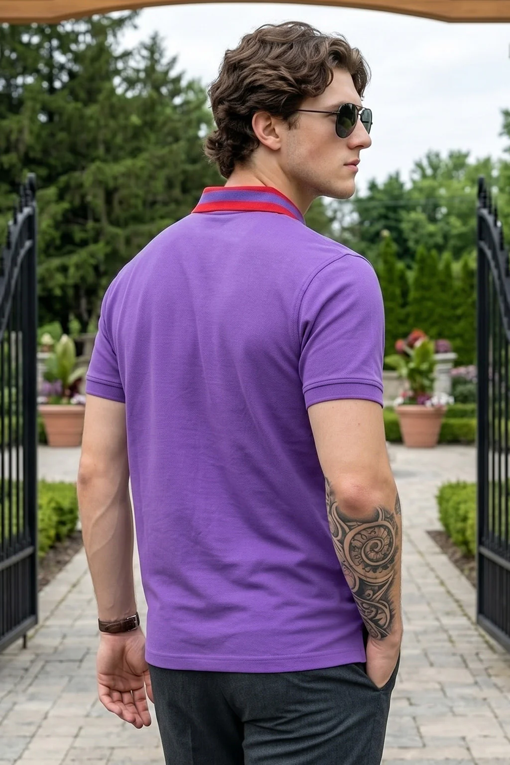 Blue Iris Contrast Collar Regular Fit Exclusive Pique Lycra Polo T-Shirt - Image 3