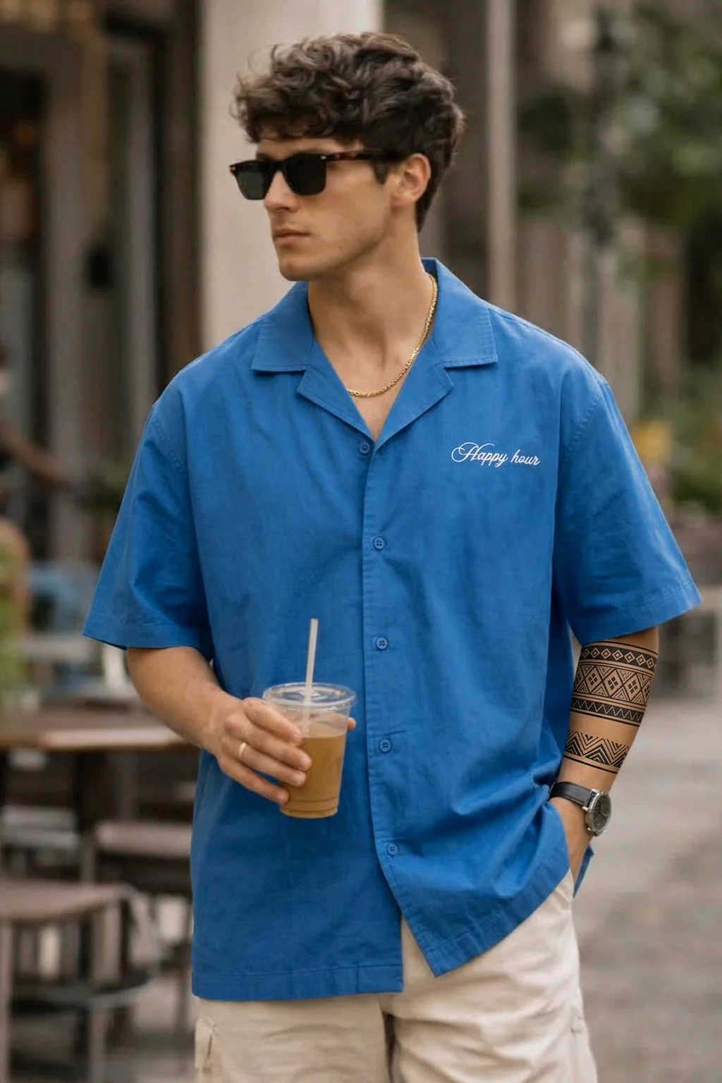 Blue Lagoon Blue Oversized Printed Exclusive Shirt - Image 5
