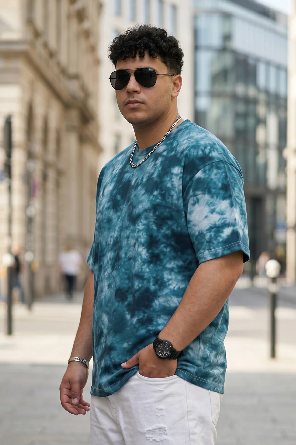 Blue Tie-Die Printed Plus Size T-shirt - Image 3