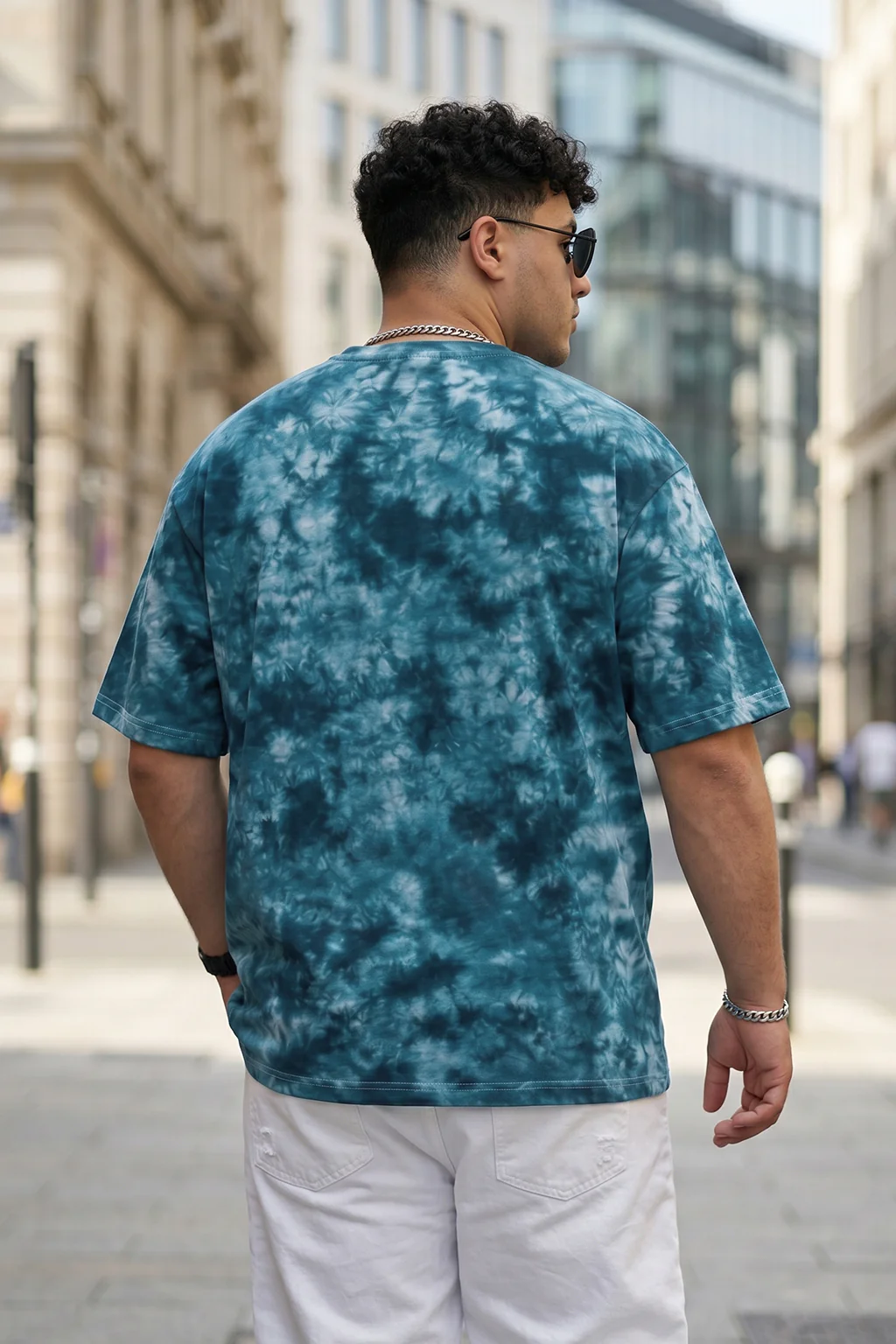 Blue Tie-Die Printed Plus Size T-shirt - Image 4