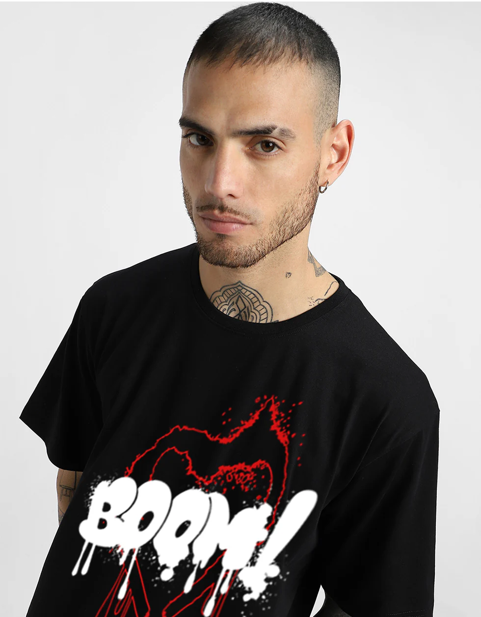 Boom Black Oversized Chest Typographic Printed T-shirt - Image 3