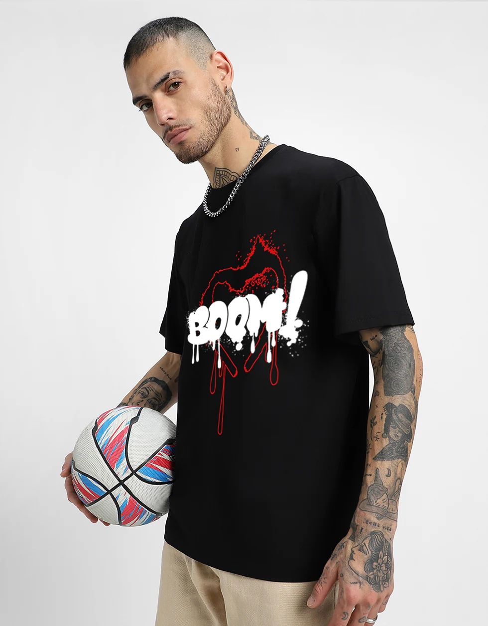 Boom Black Oversized Chest Typographic Printed T-shirt - Image 4