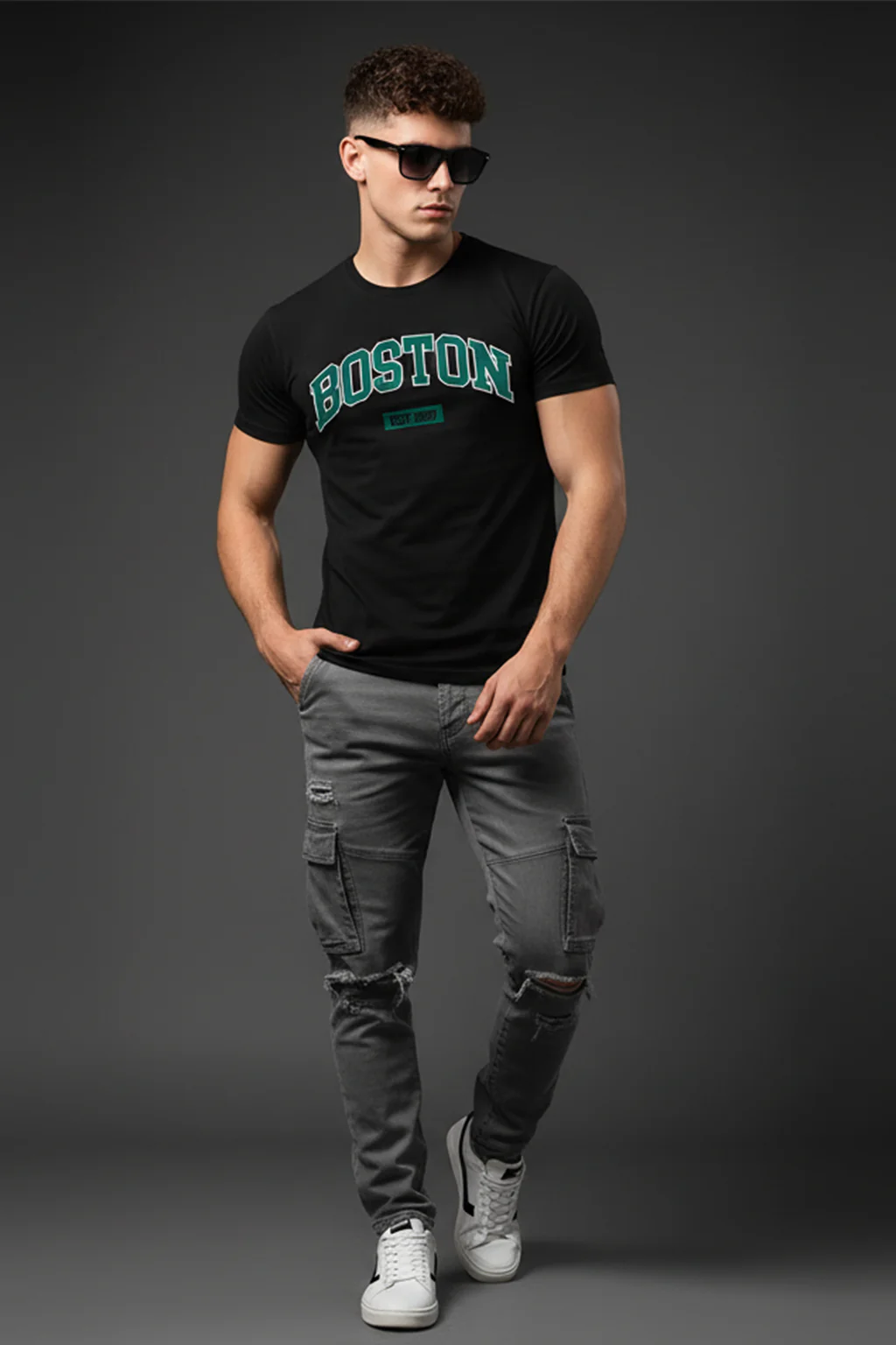Boston Black Regular Fit Printed T-shirt - Image 4