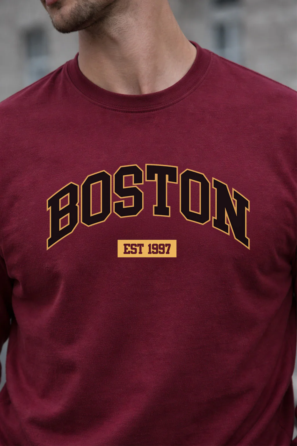 Boston Maroon Full Sleeves Regular Fit Printed T-shirt - Image 2