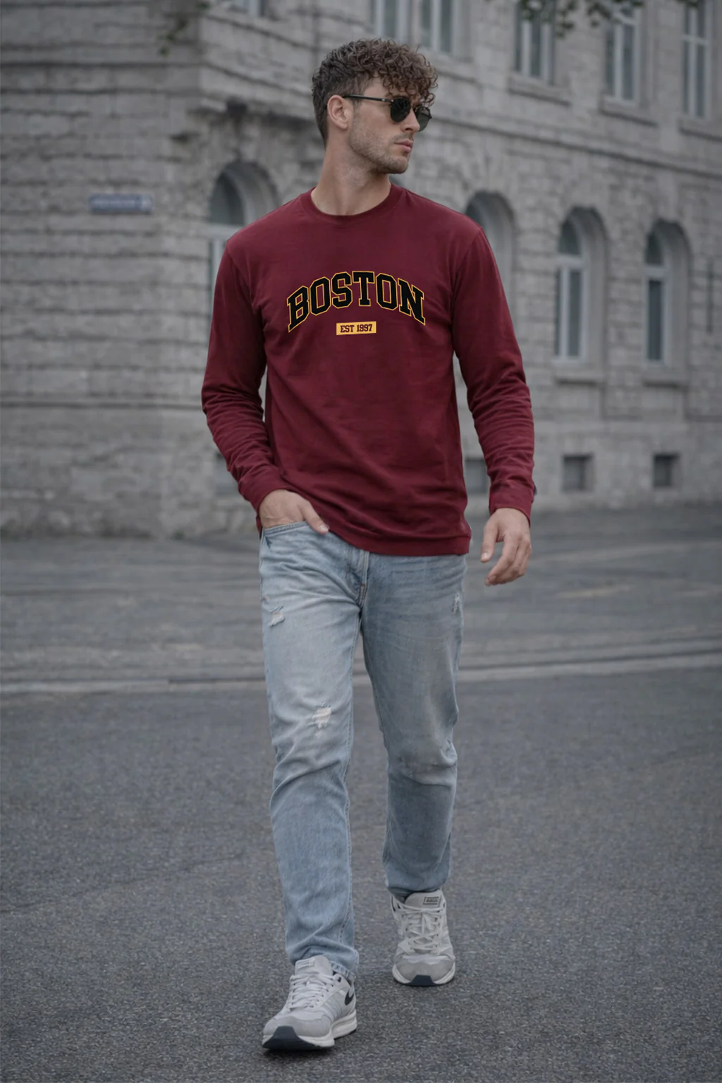 Boston Maroon Full Sleeves Regular Fit Printed T-shirt - Image 5