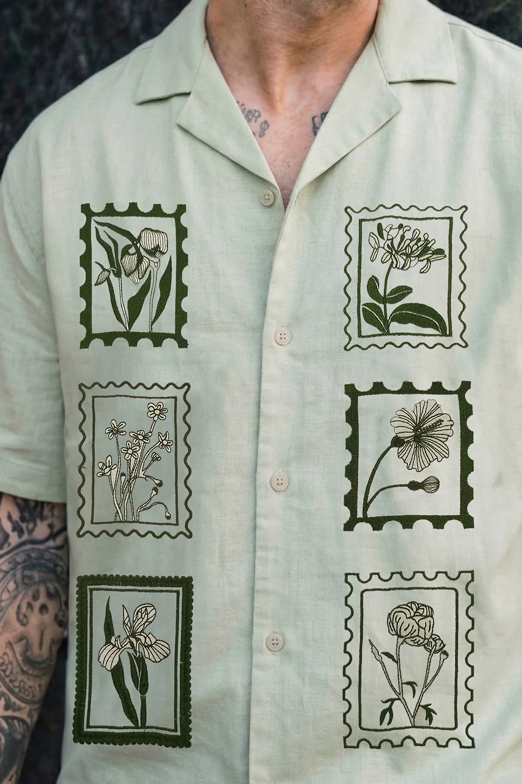 Botanical Fogg Green Oversized Embroidered Exclusive Shirt - Image 2