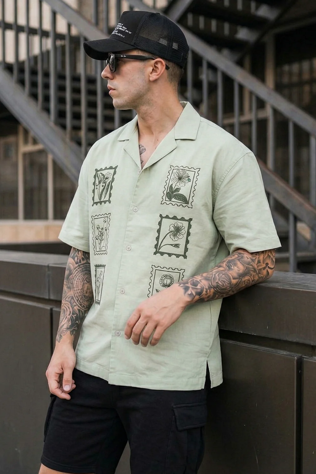 Botanical Fogg Green Oversized Embroidered Exclusive Shirt - Image 3