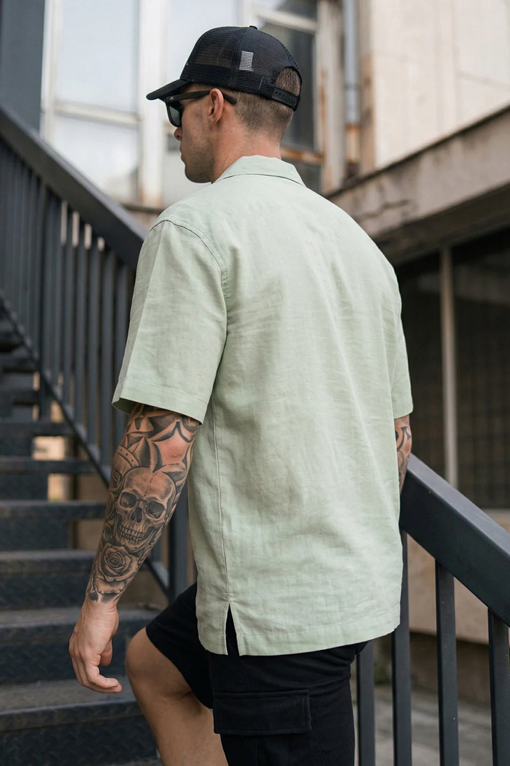Botanical Fogg Green Oversized Embroidered Exclusive Shirt - Image 4