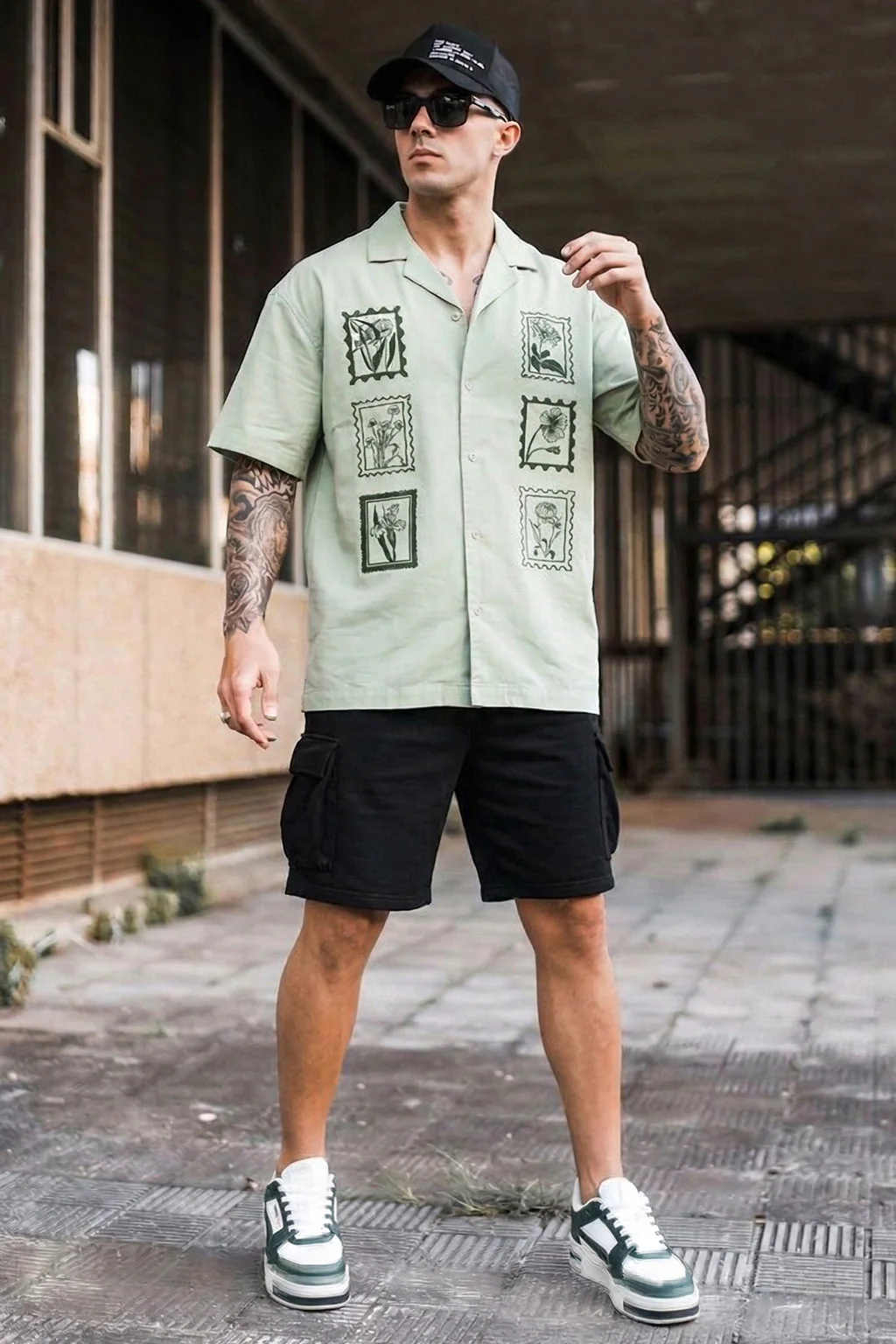 Botanical Fogg Green Oversized Embroidered Exclusive Shirt - Image 5