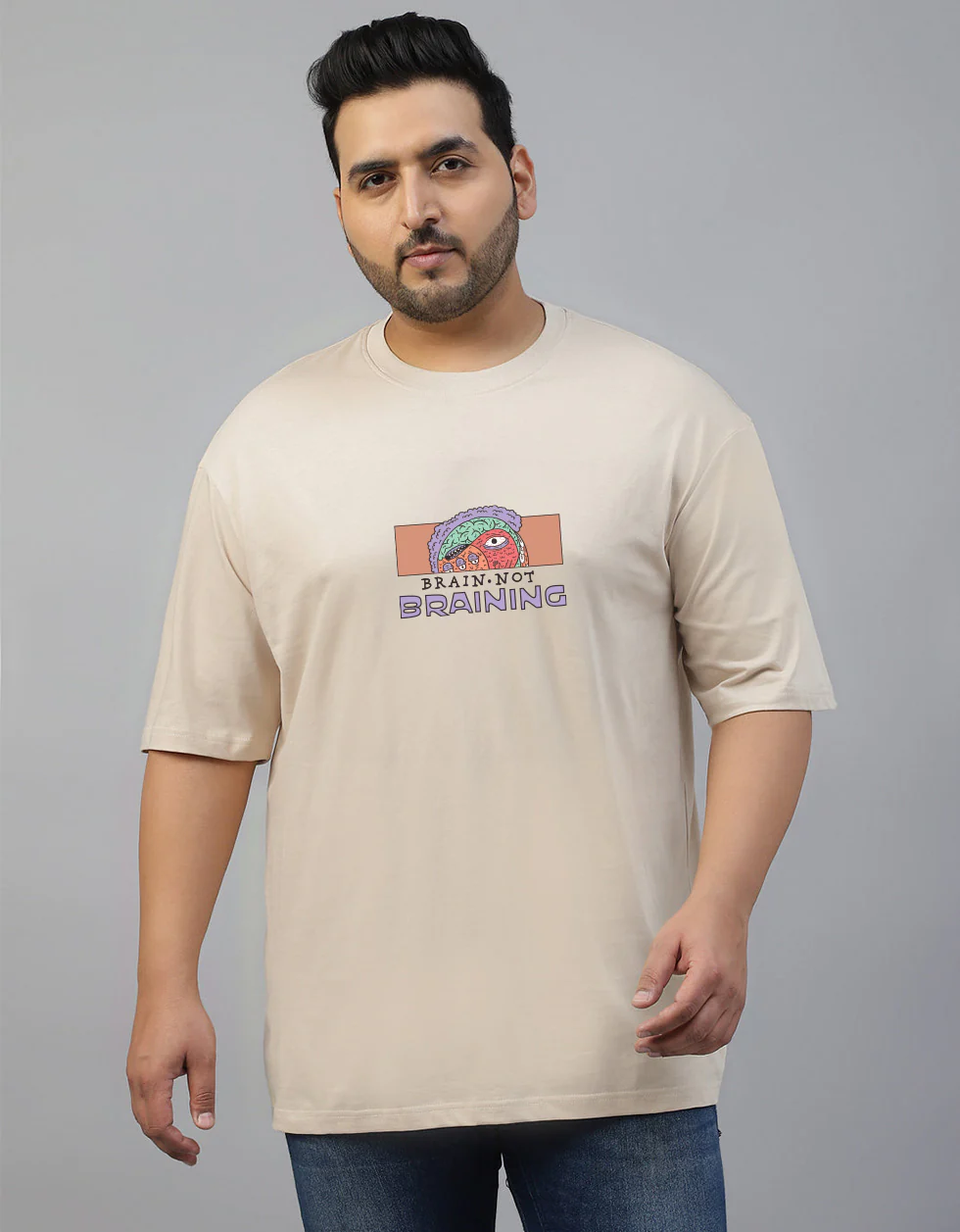 Brain is Not Braining Graphic Printed Plus Size T-shirt - Image 3
