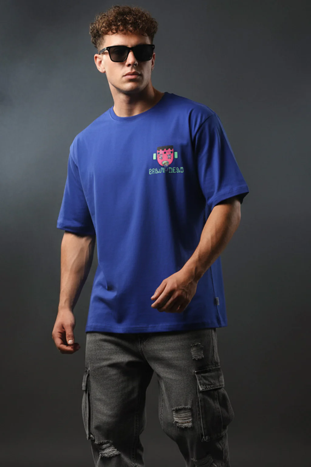 Braindead Royal Blue Oversized Printed T-shirt - Image 3