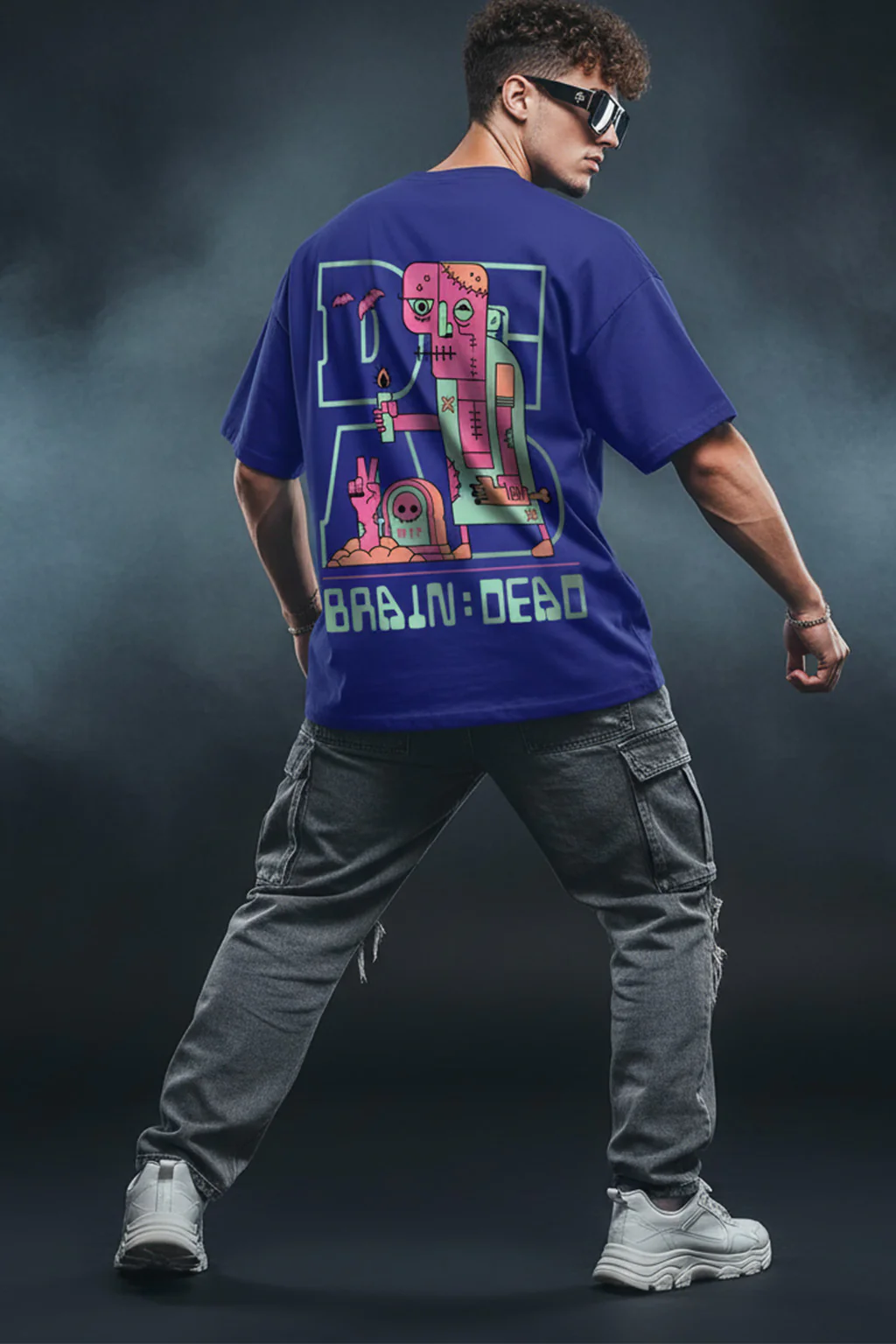 Braindead Royal Blue Oversized Printed T-shirt - Image 4
